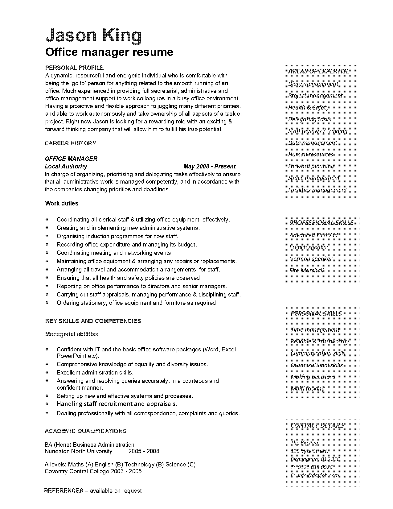 basic office manager resume examples