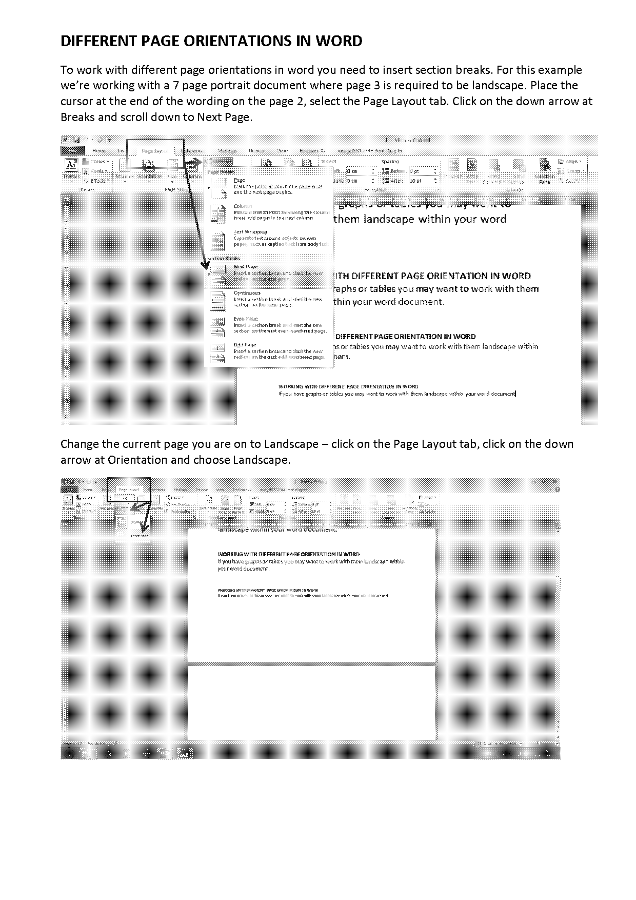 how to have different page orientation in same word document