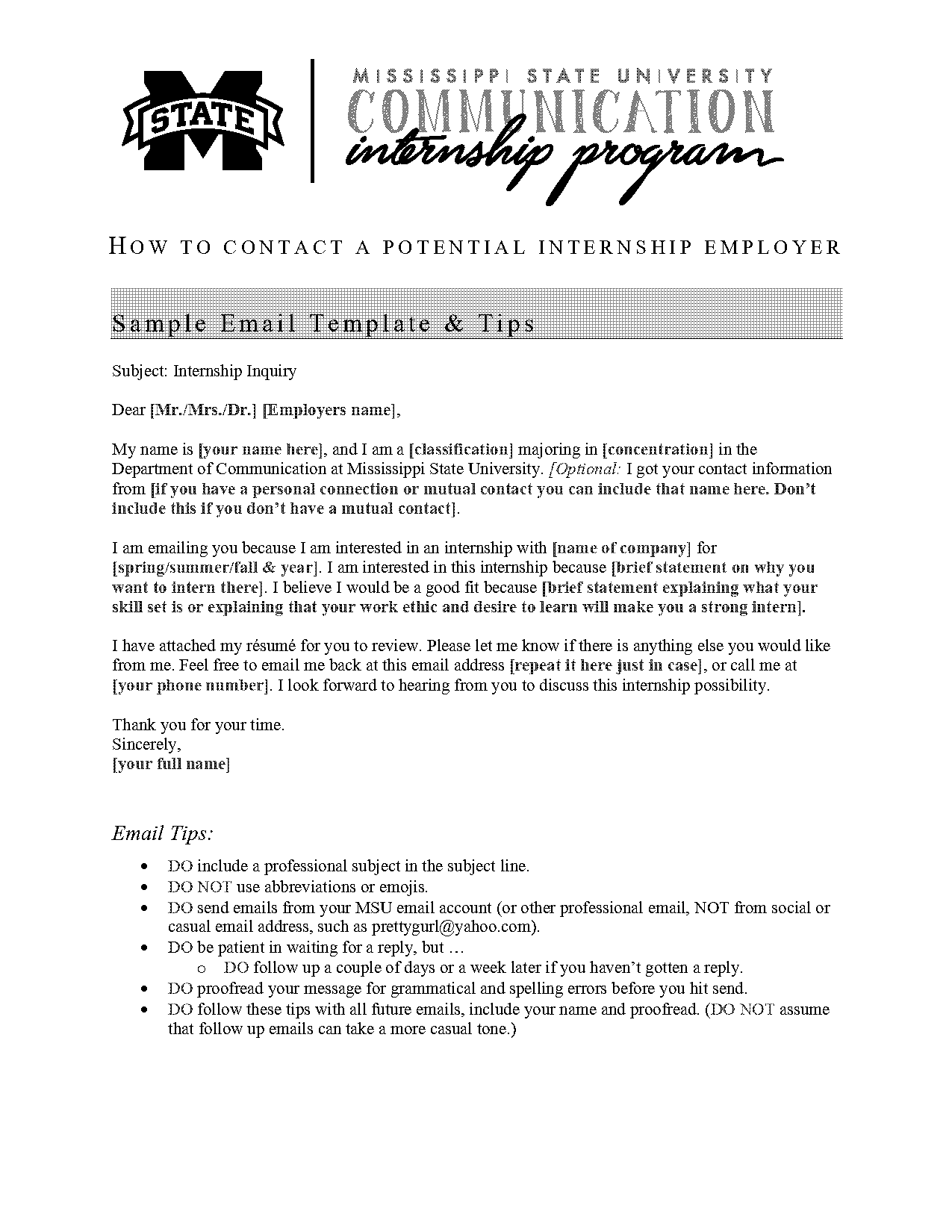 how to write internship inquiry email