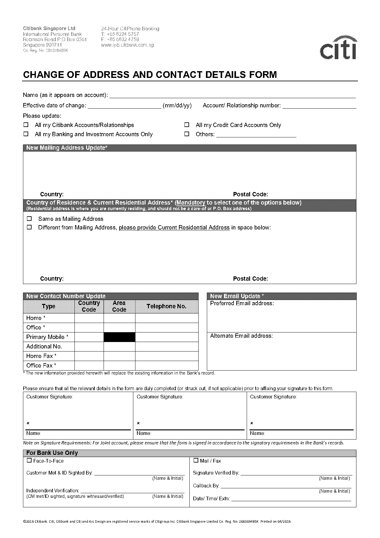 citi address change form