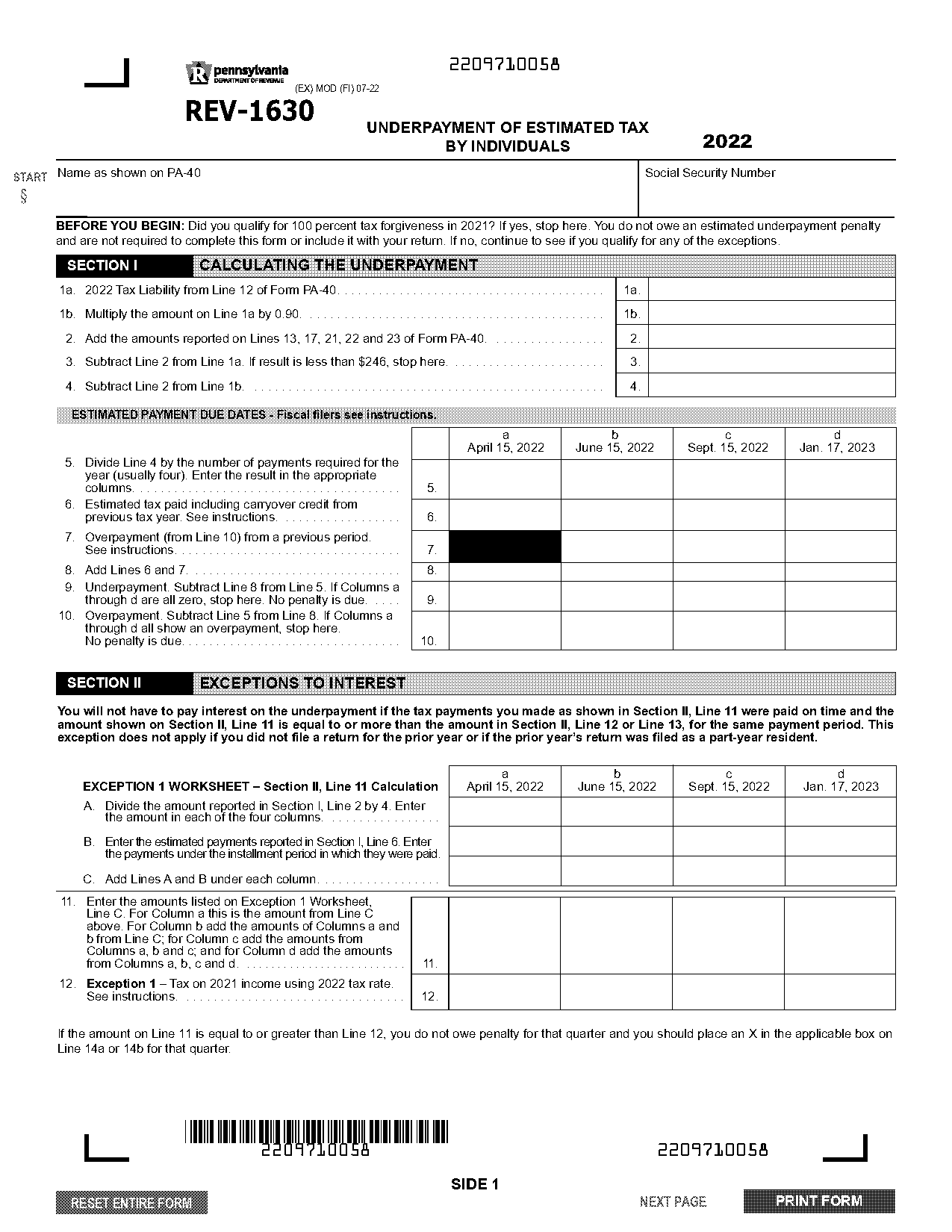 tax form calculating penalty