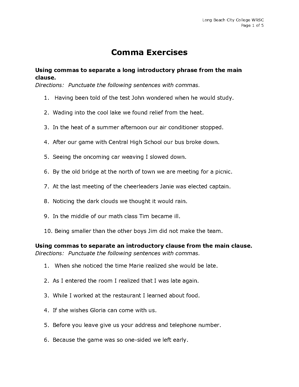 joining independent clauses with commas worksheet