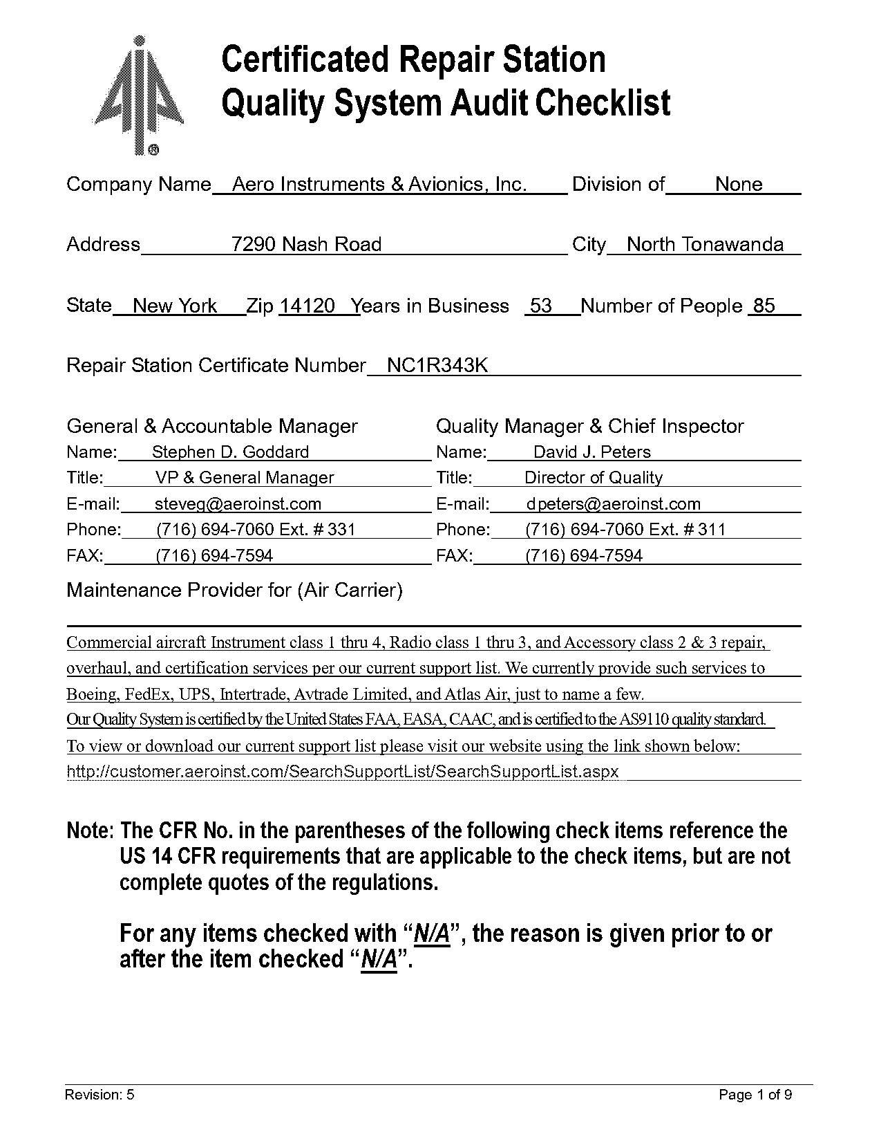 repair station and quality control manual