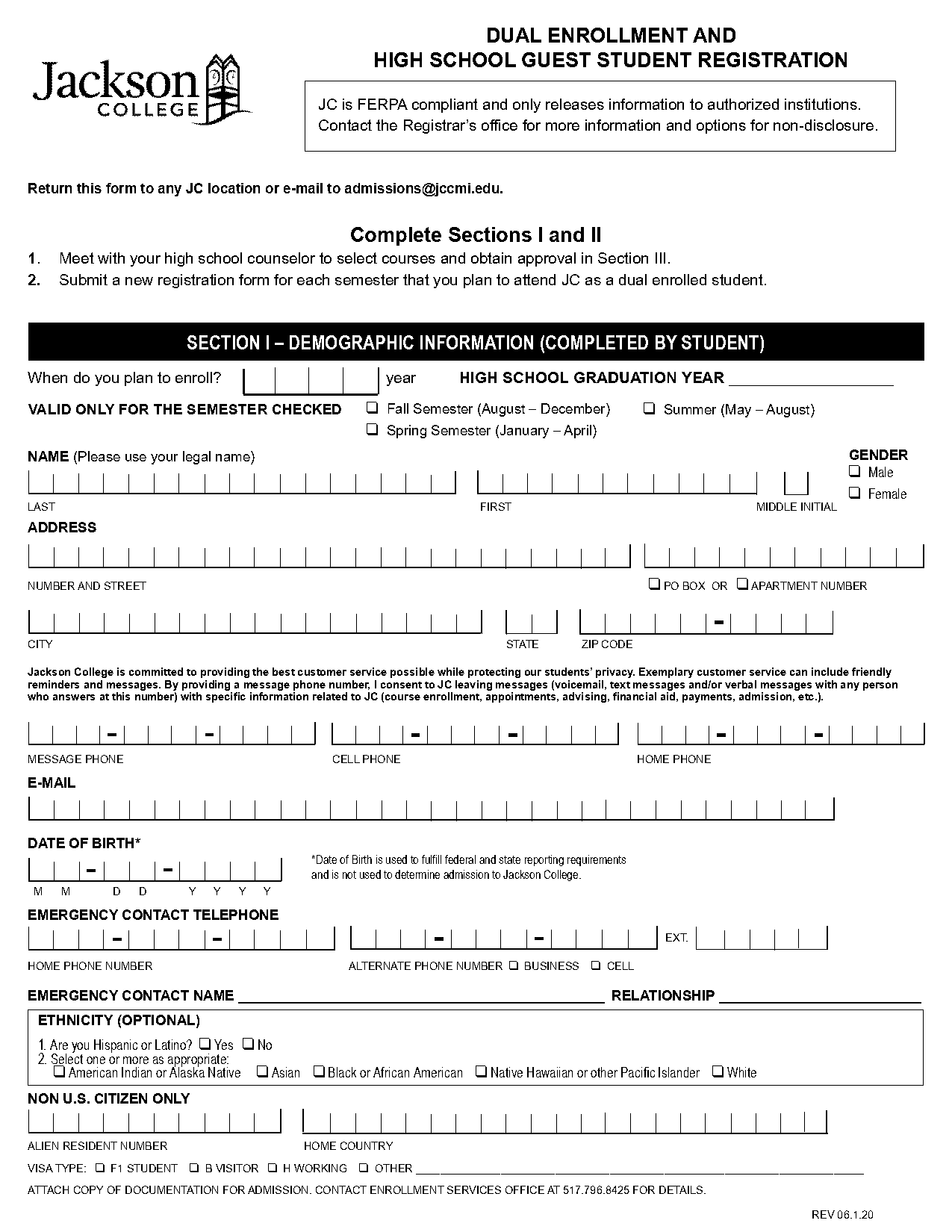 jackson college dual enrollment form