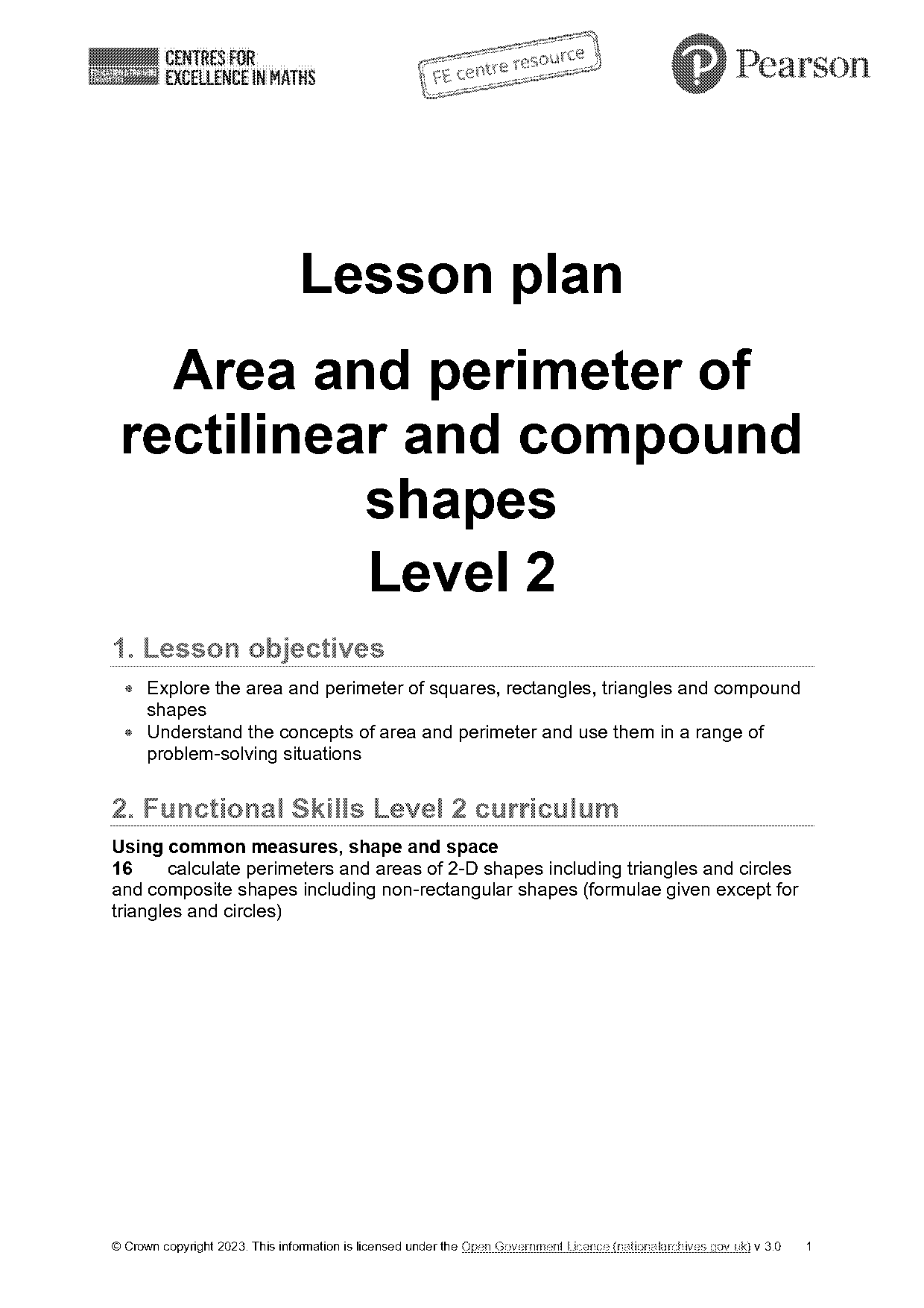 area and perimeter lesson plan