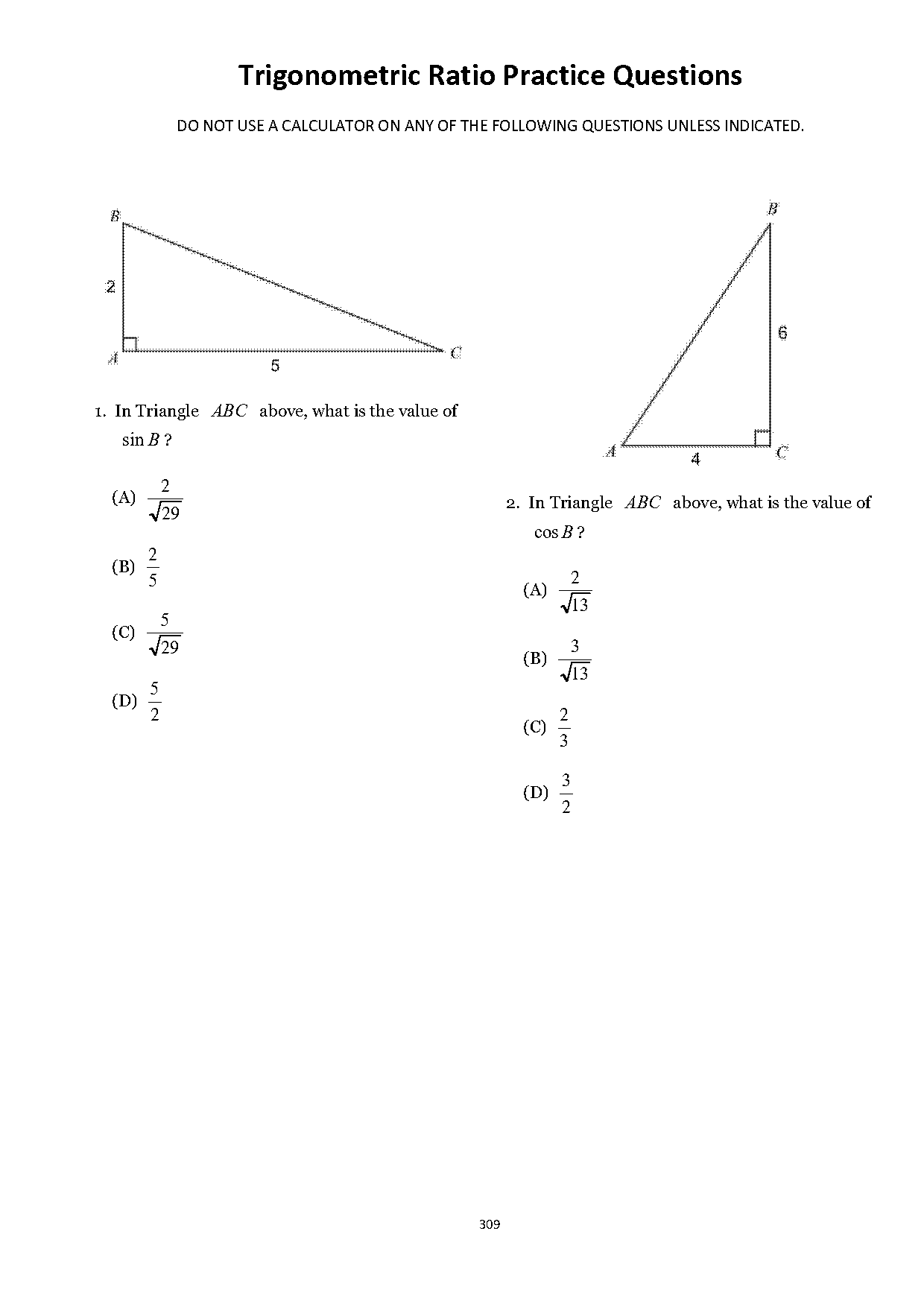 sat trigonometry practice problems pdf