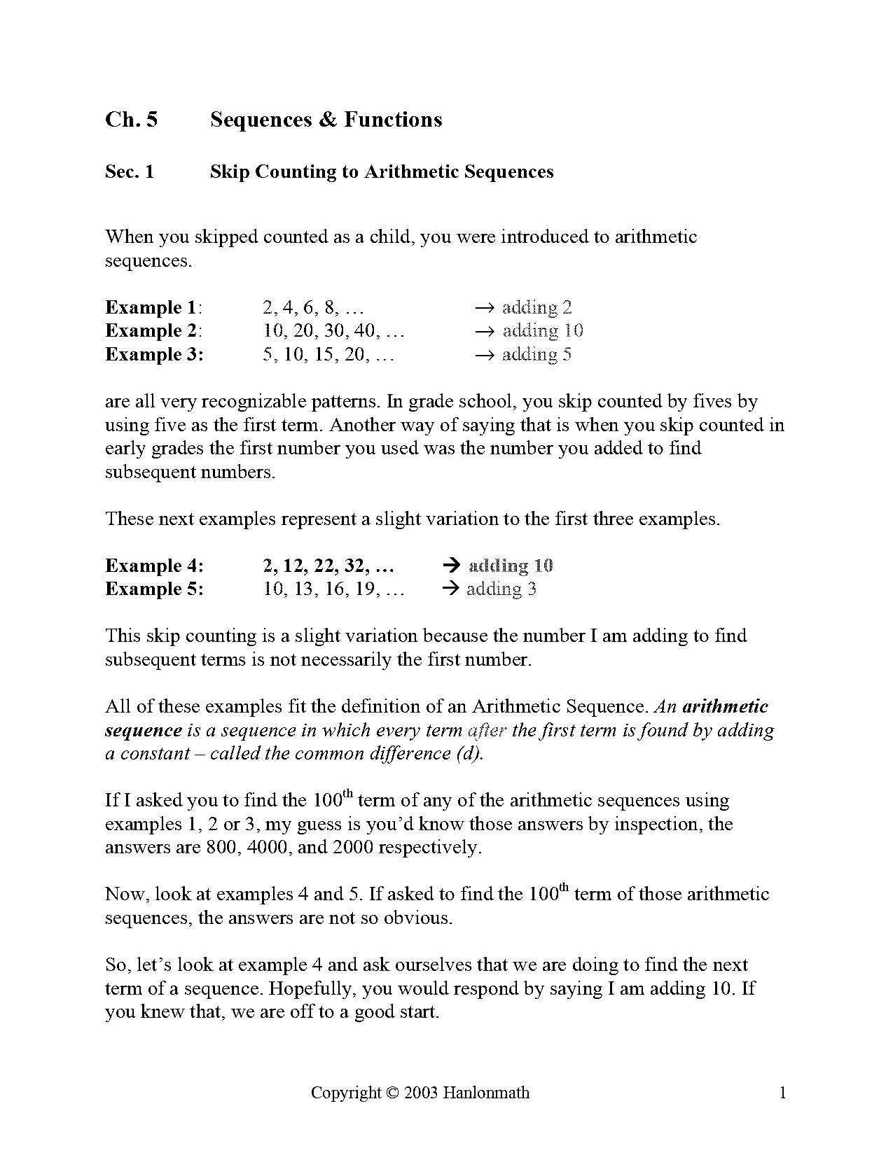 arithmetic series definition and example