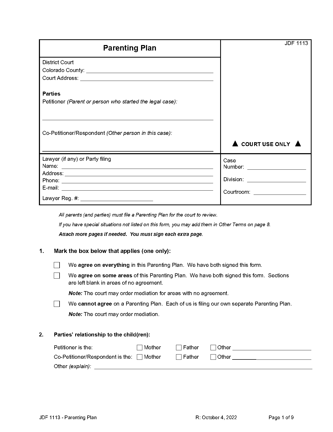 printable parental agreement form