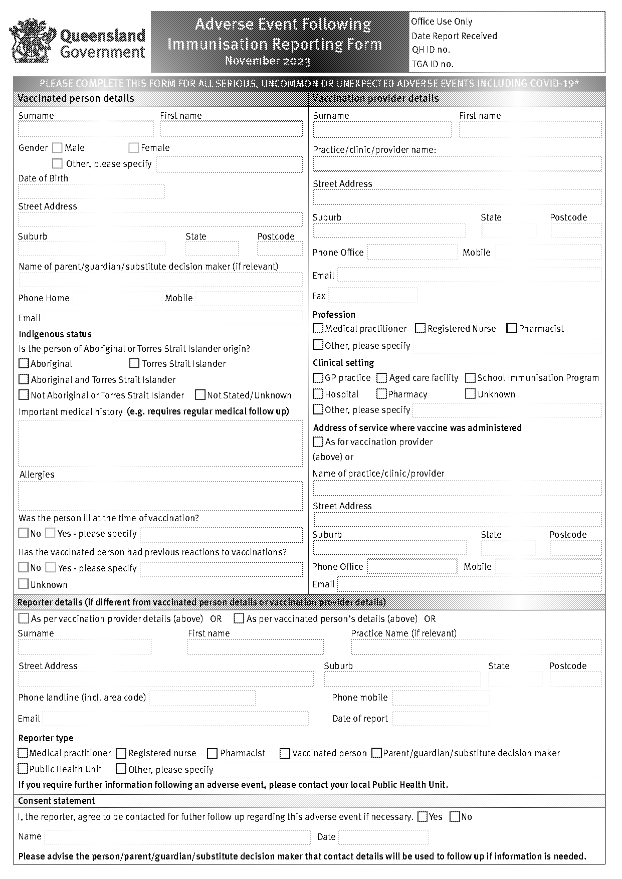 queensland health vaccination record form