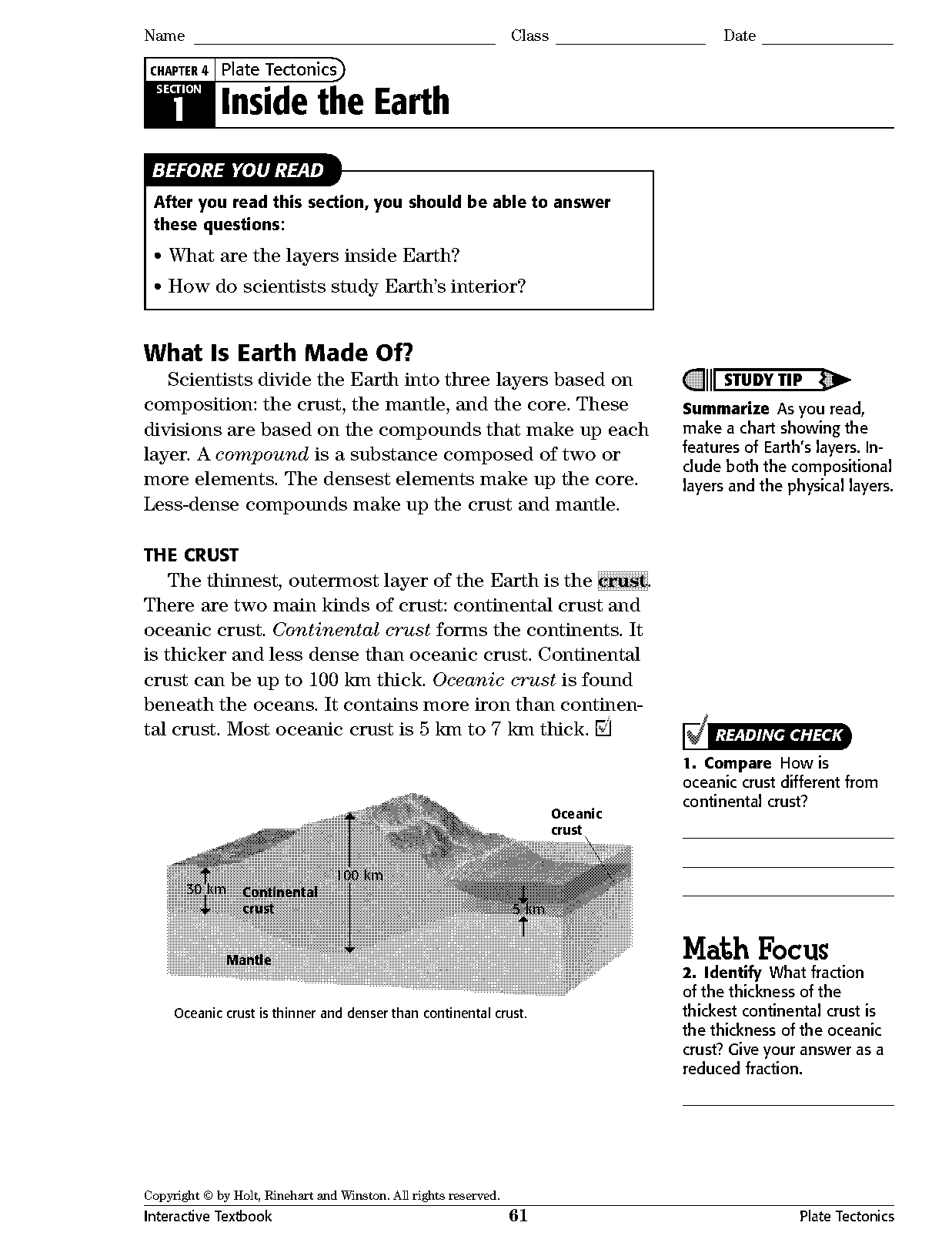 earth layers worksheet printable pdf