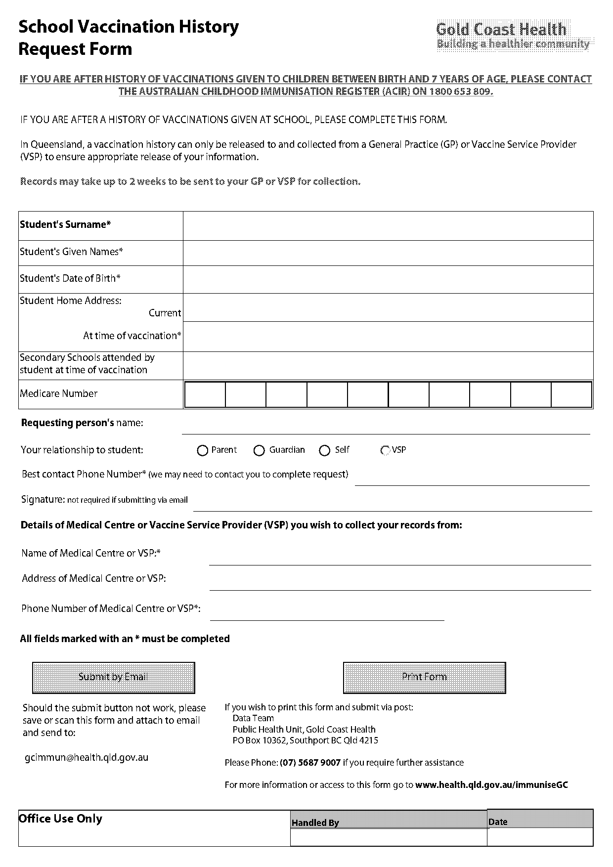 queensland health vaccination record form