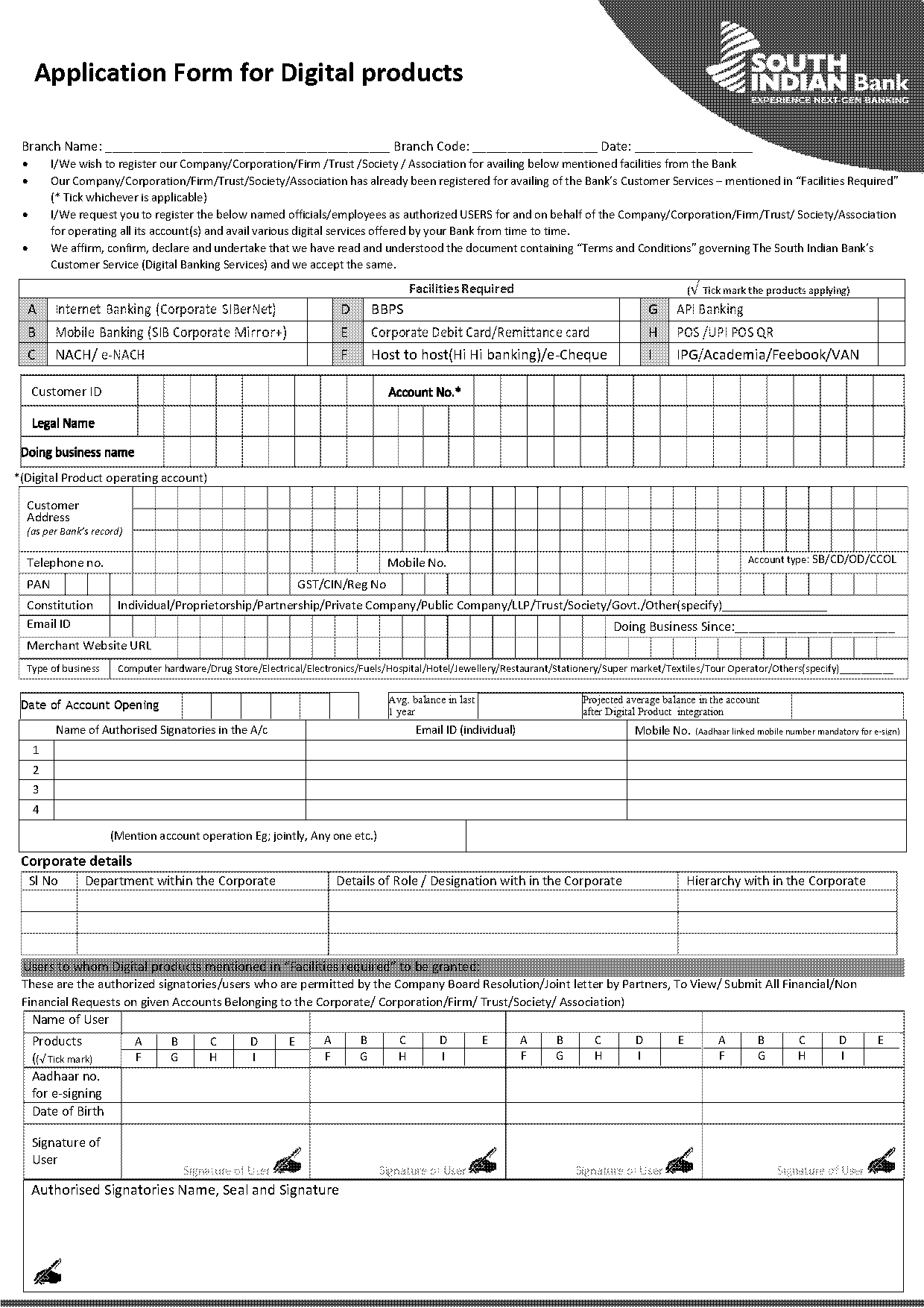 indian bank atm application form