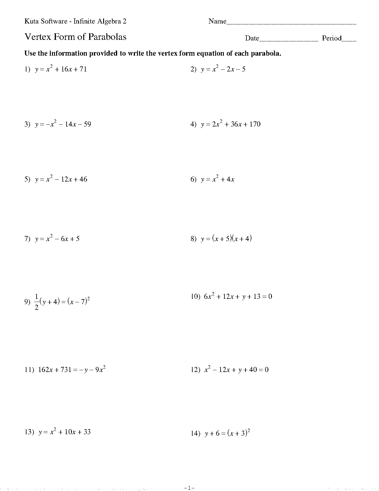 how to write quadratic equation in vertex form