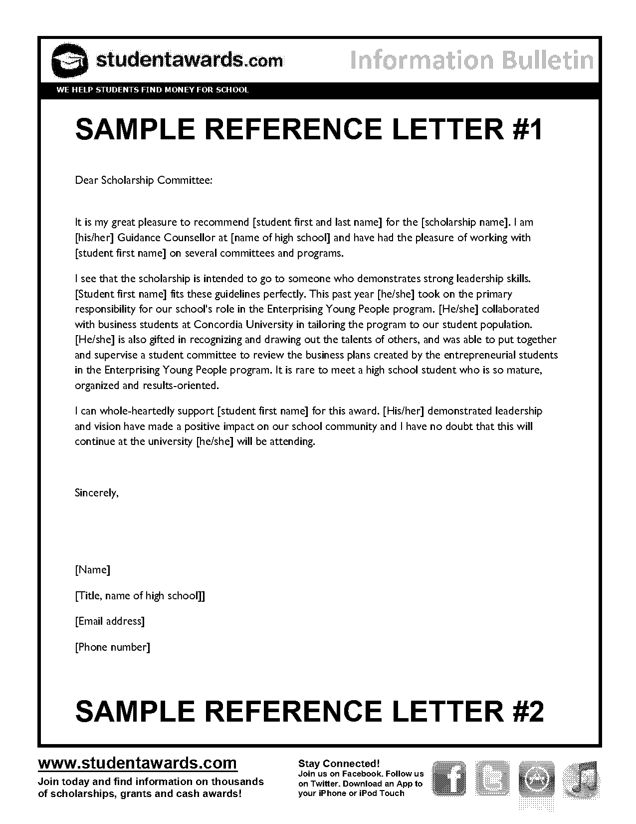 letter of reference for a student template