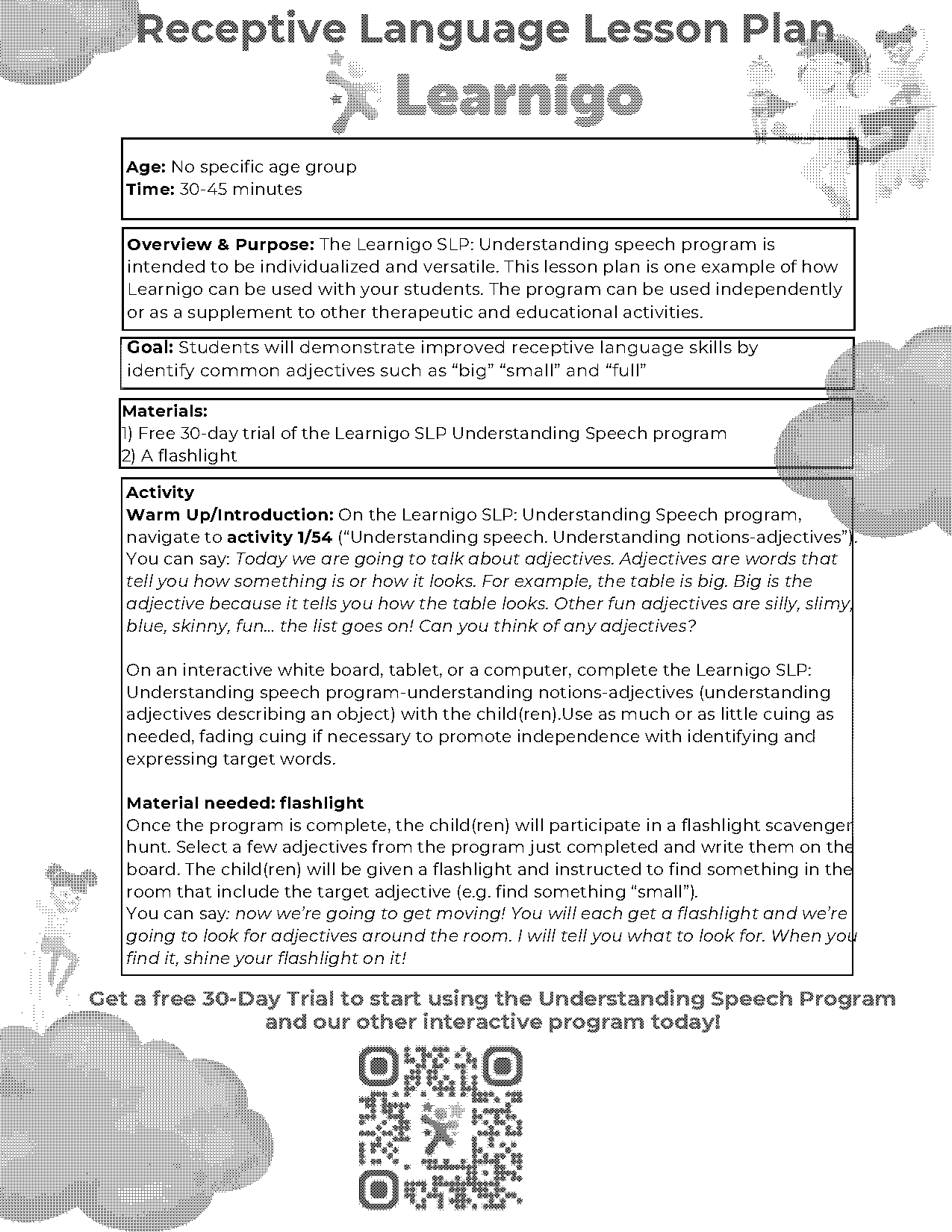 example speech therapy lession plan