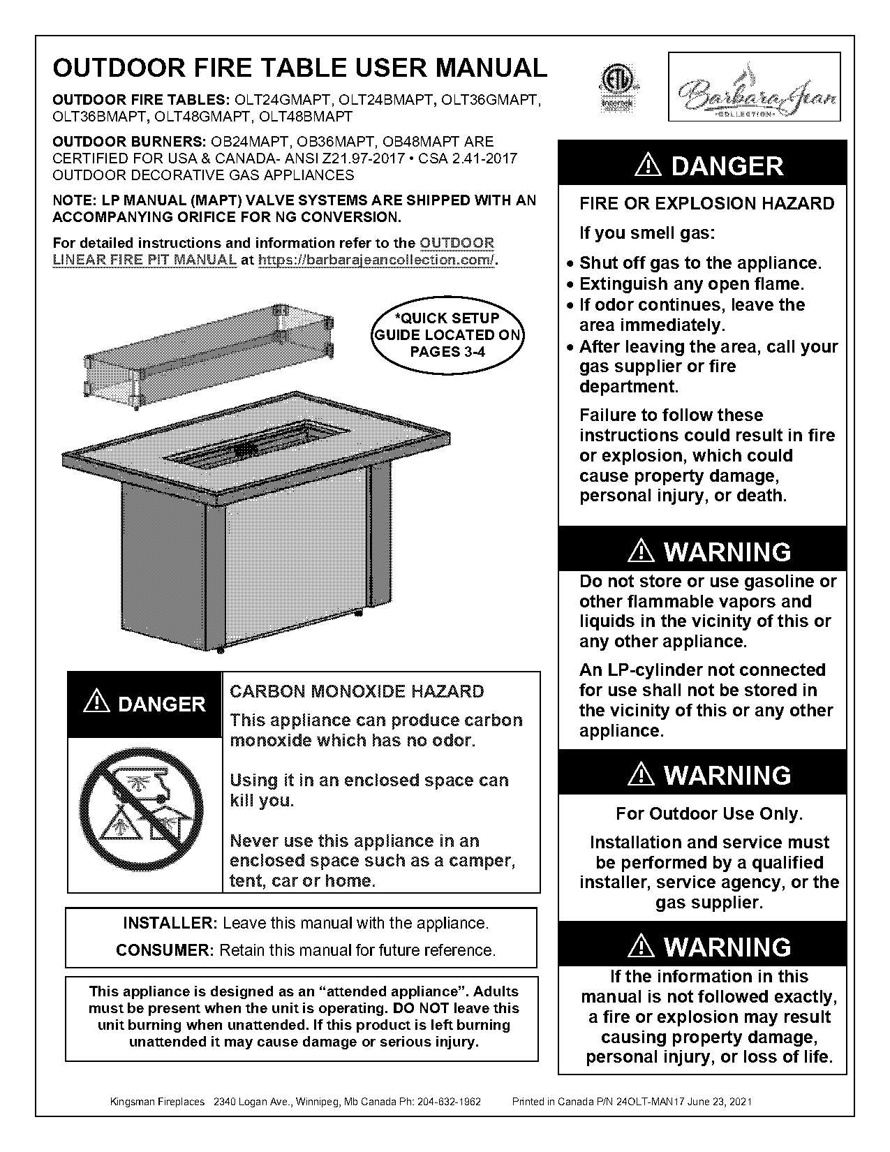 gas fire tables canada