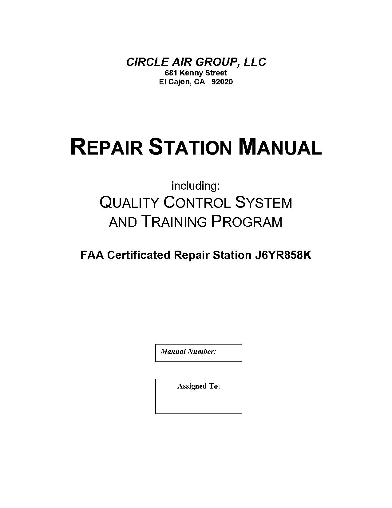 repair station and quality control manual