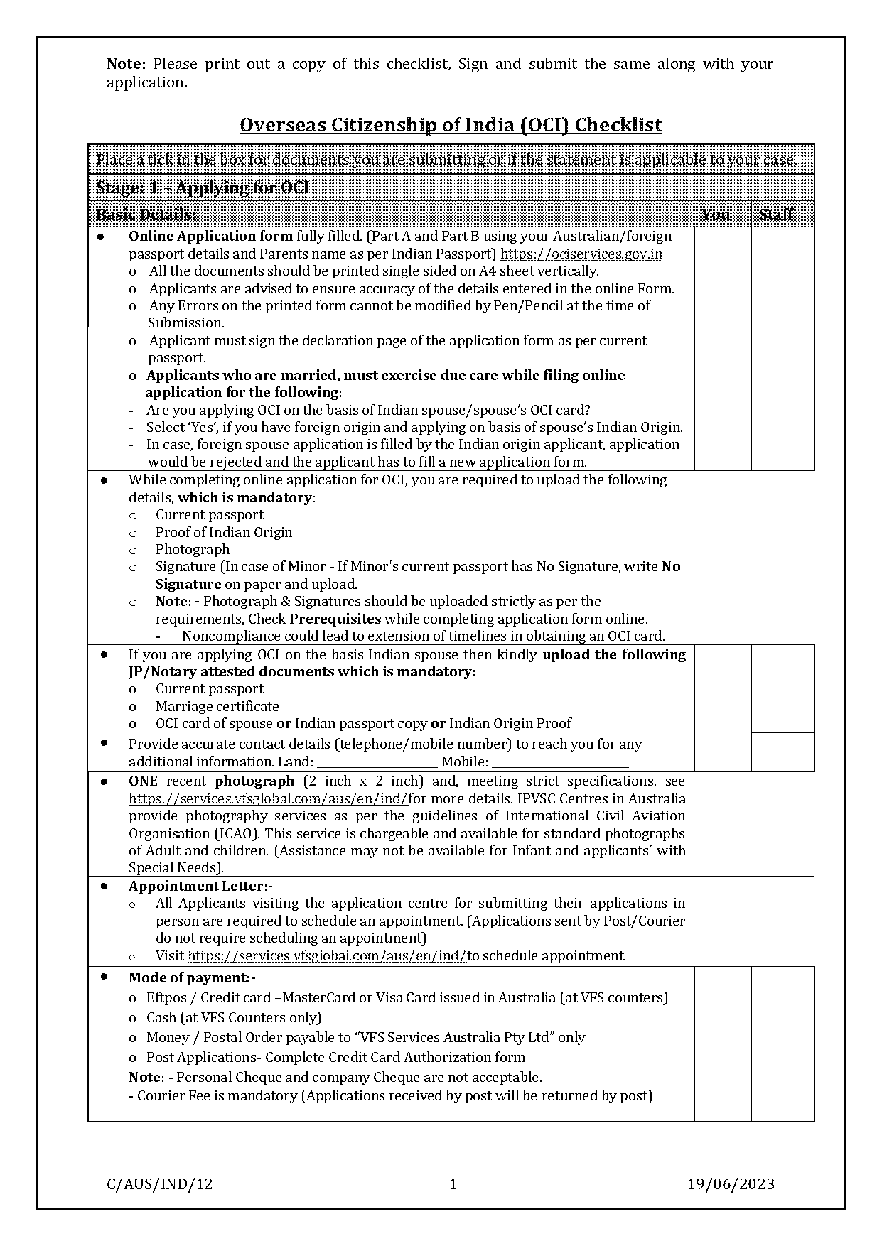 indian oci card document checklist