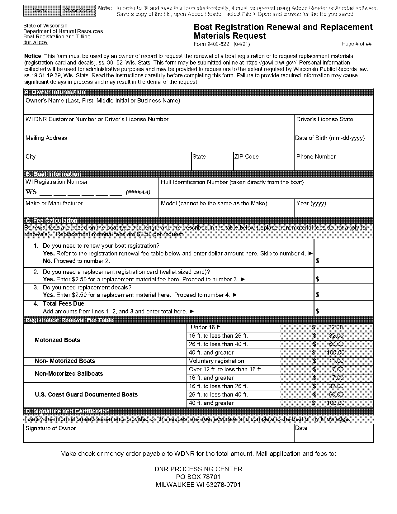 wisconsin online renewal card fee