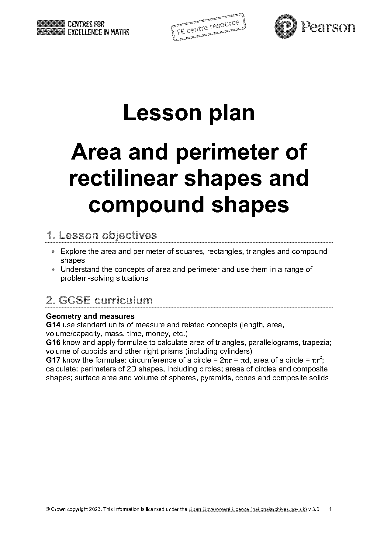 area and perimeter lesson plan