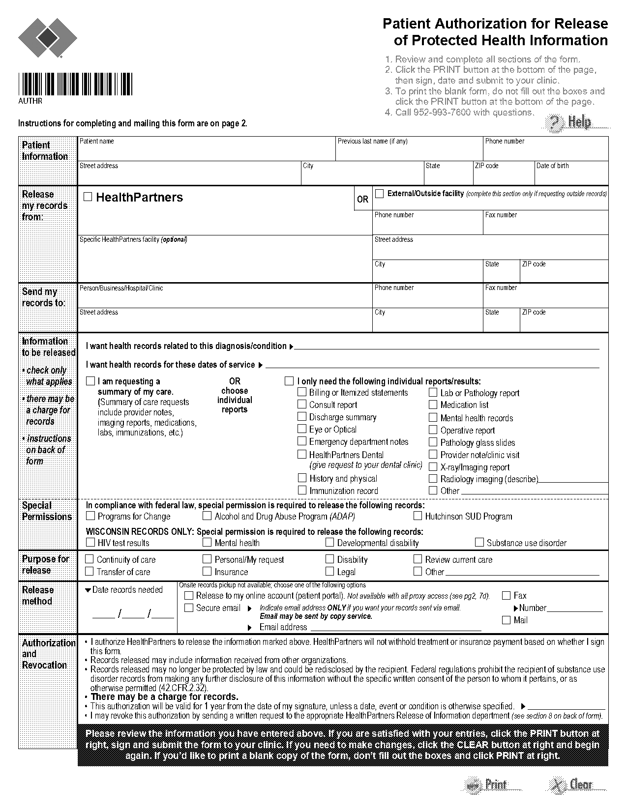 hipaa authorization to release medical information form minnesota