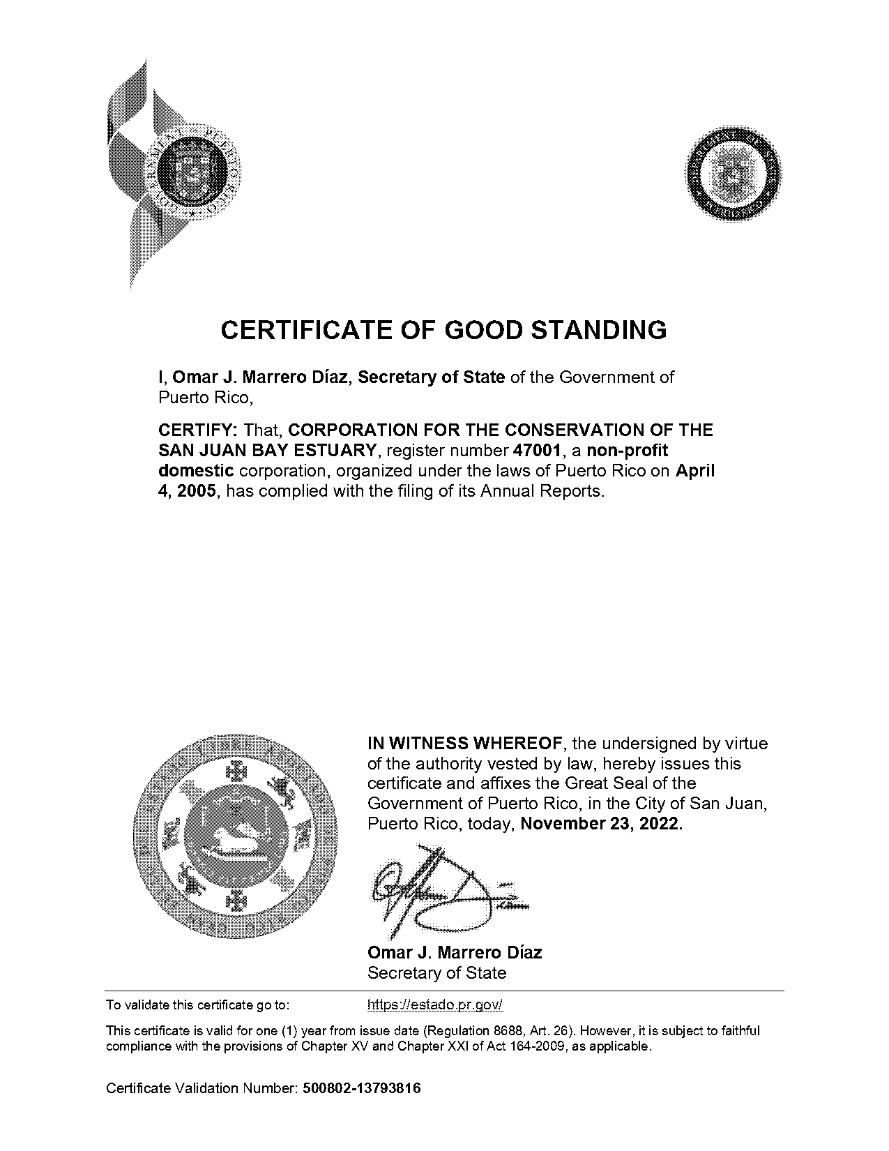 good standing certificate puerto rico