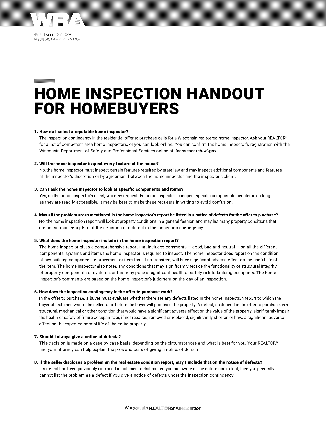 home buyer inspection checklist