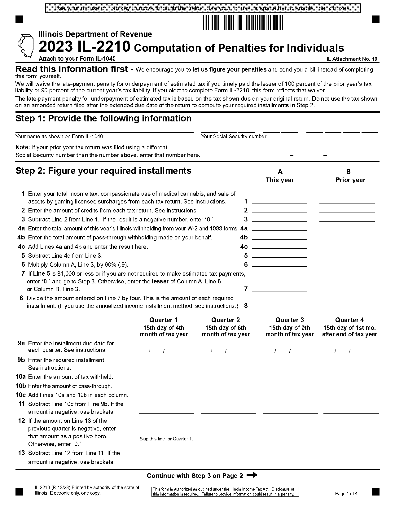 tax form calculating penalty