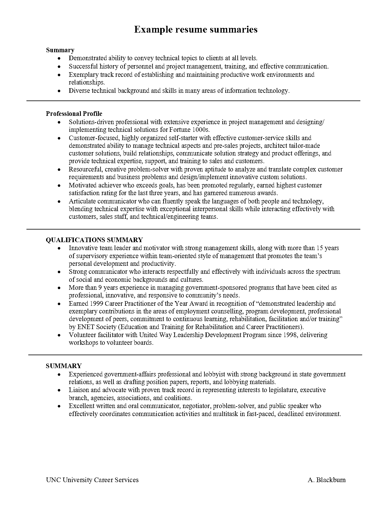 profile example resume customer service