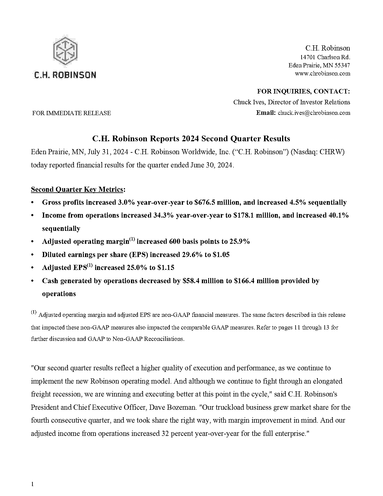 ch robinson worldwide press release