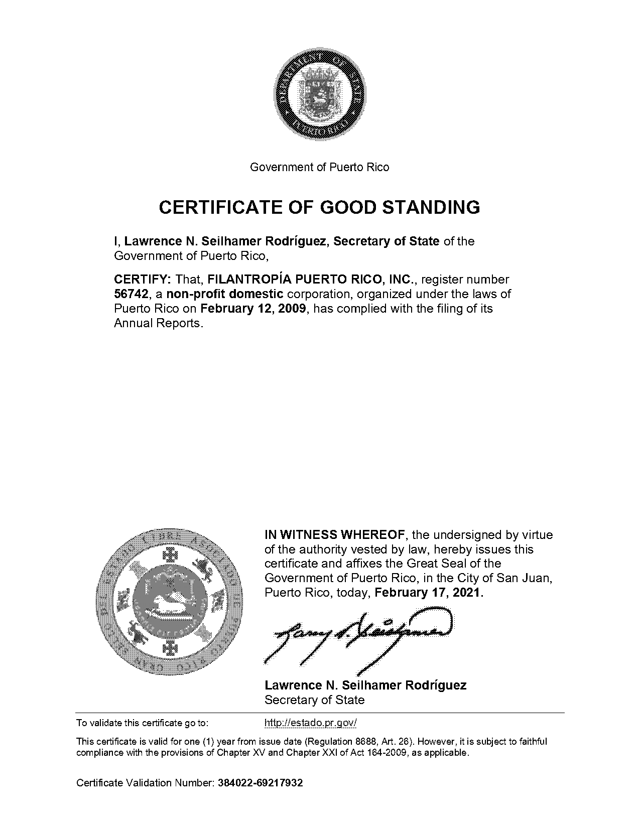 good standing certificate puerto rico