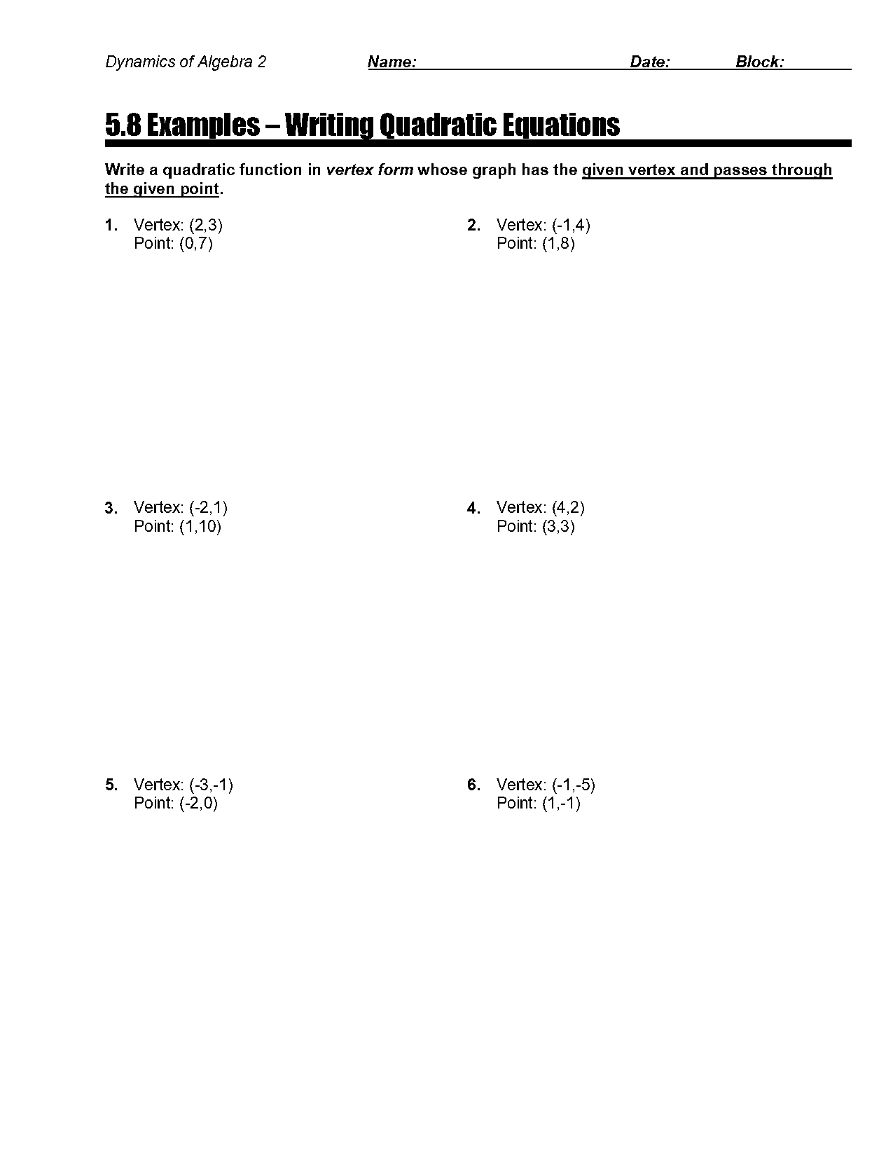 how to write quadratic equation in vertex form