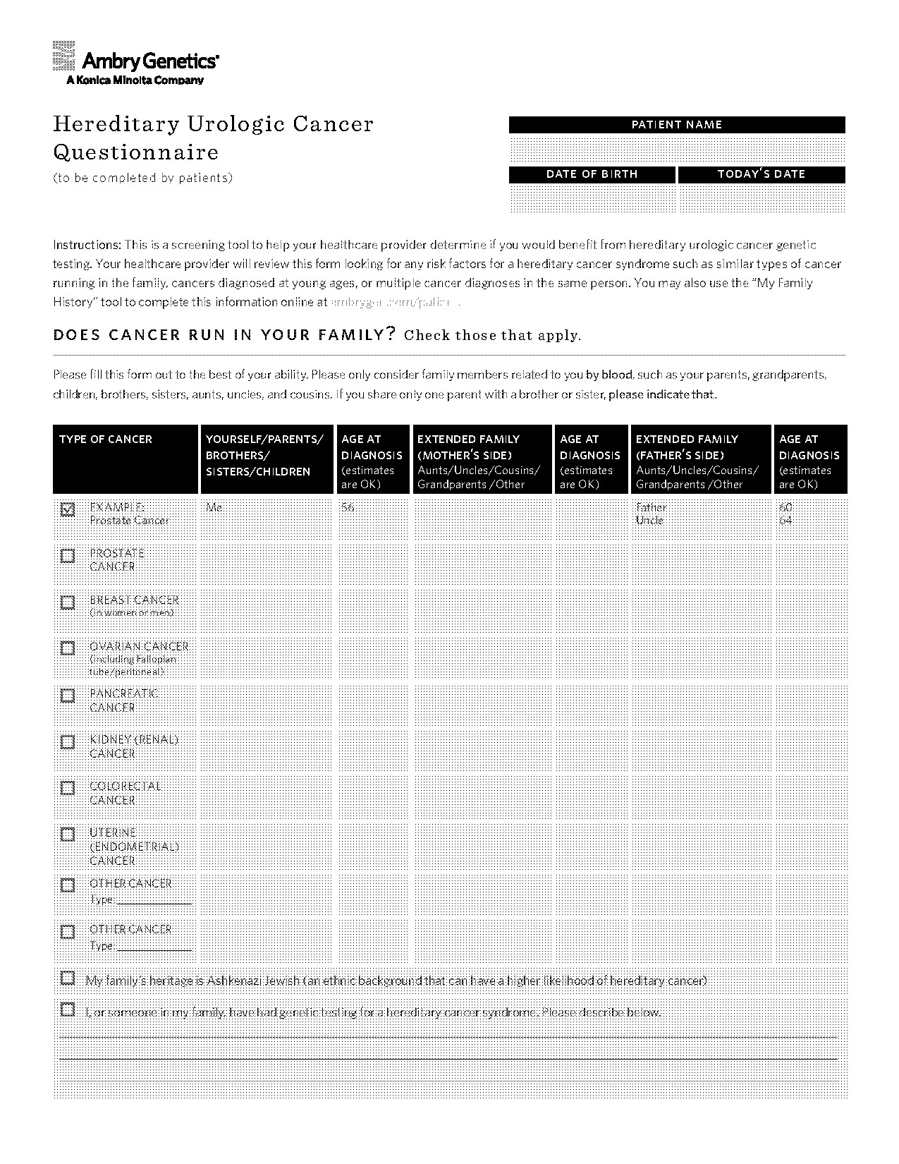 family tree questionnaire information online