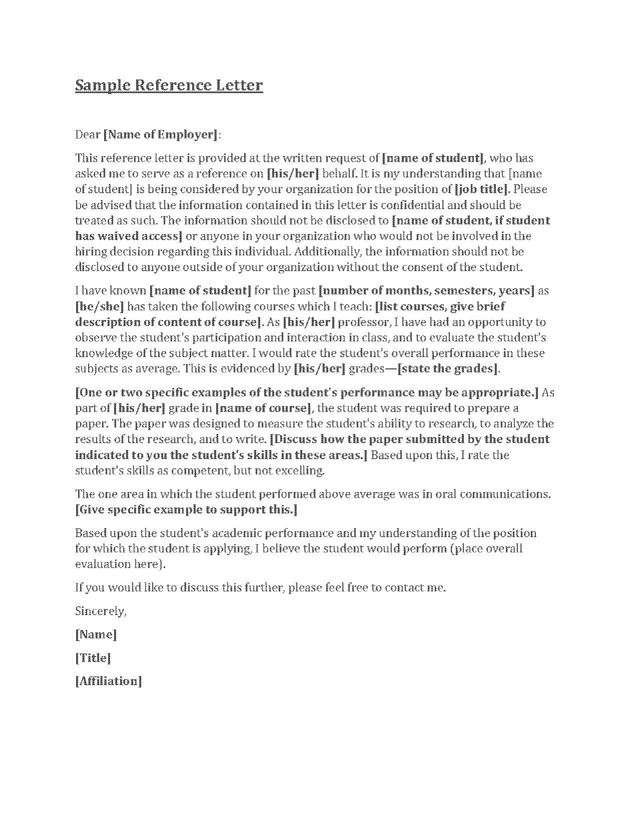 letter of reference for a student template