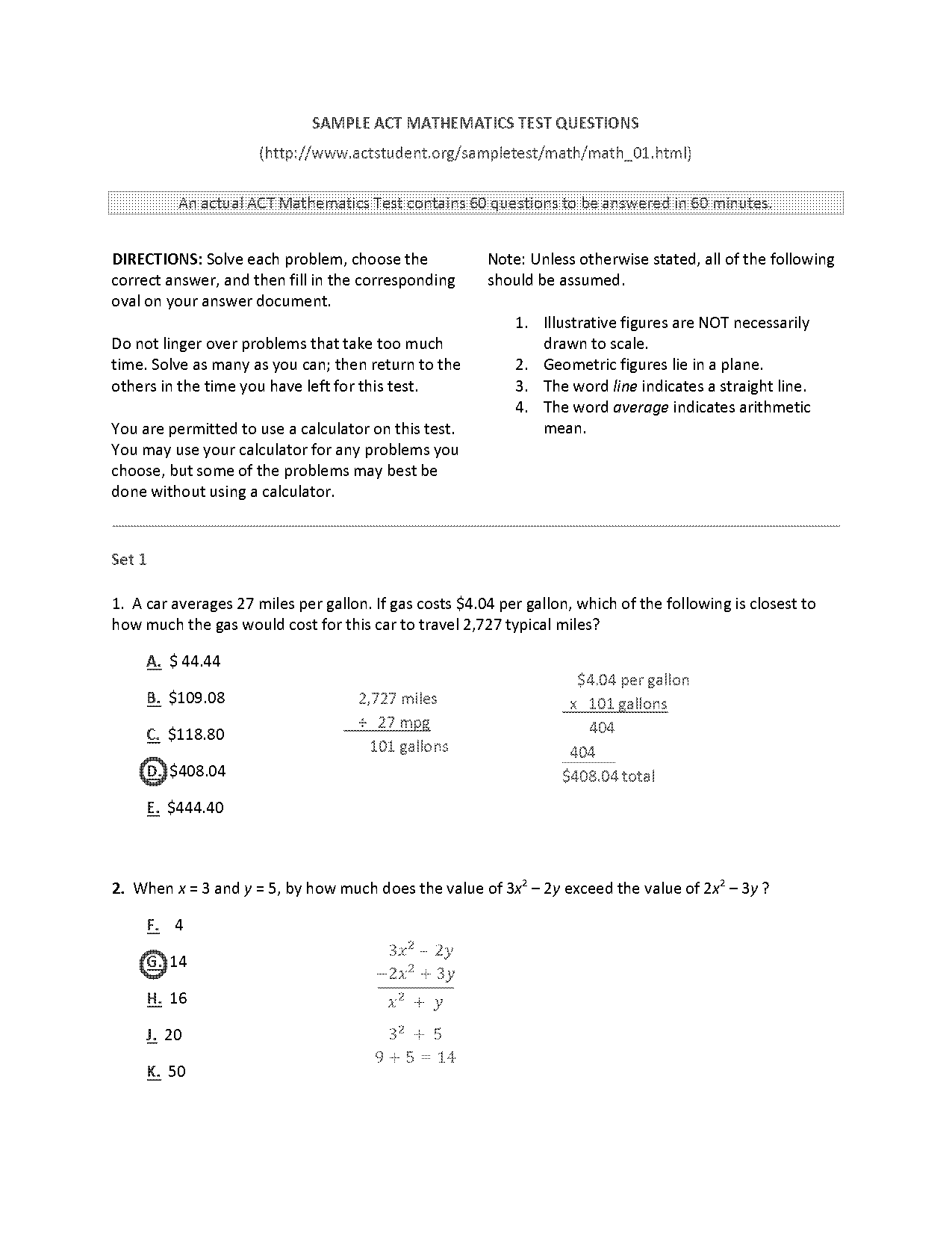 act math problem examples