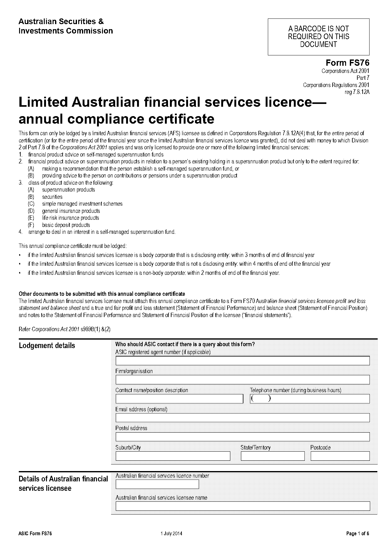 limited afs licence application form