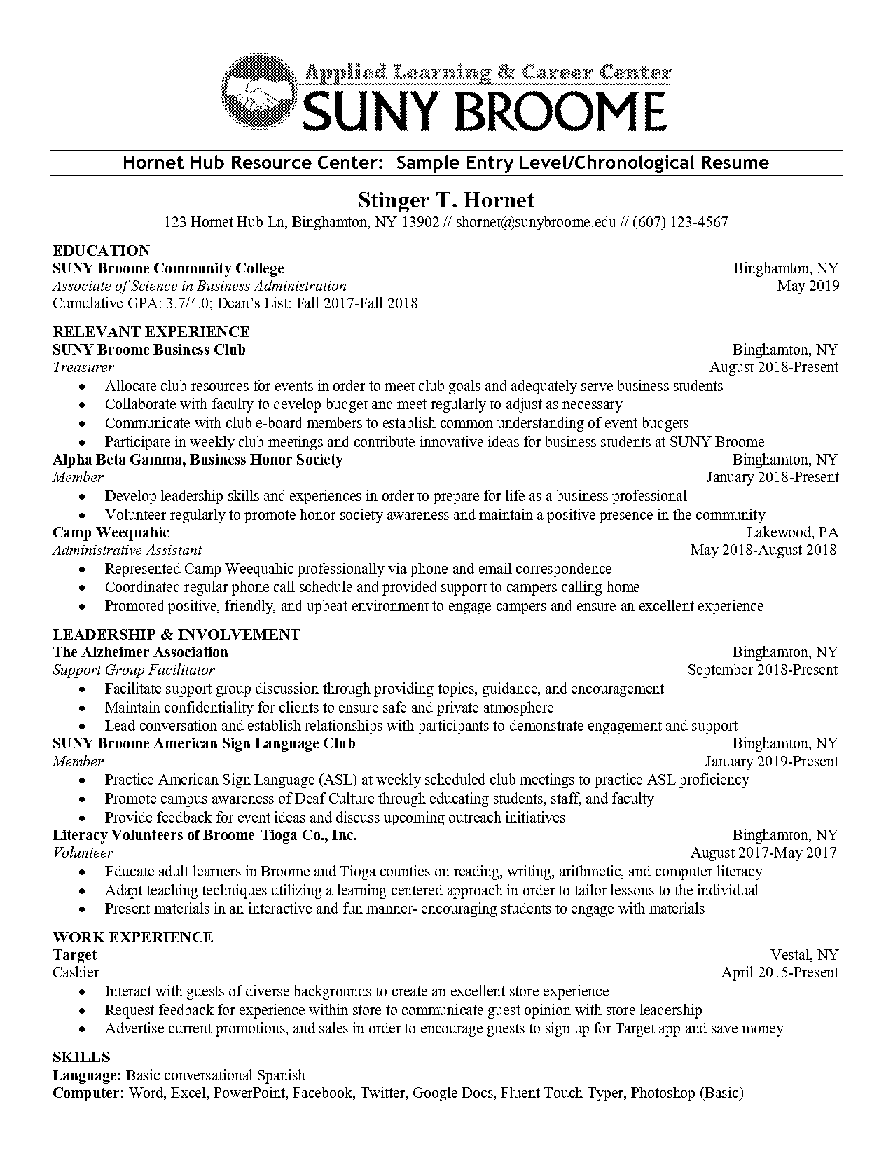 chronological resume administrative assistant